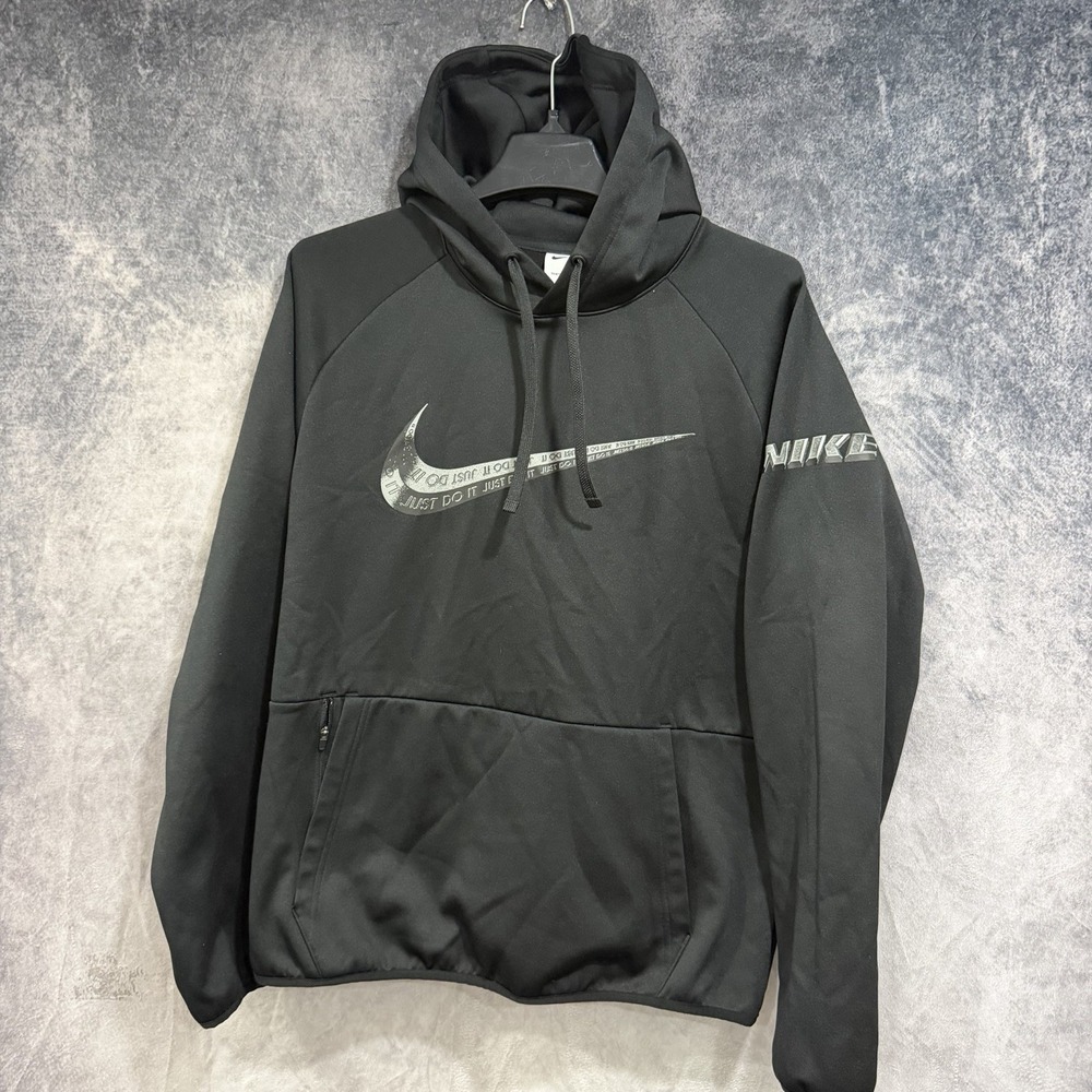Nike Therma-FIT Men's Medium Black Pullover Hoodie Big Swoosh Just Do It